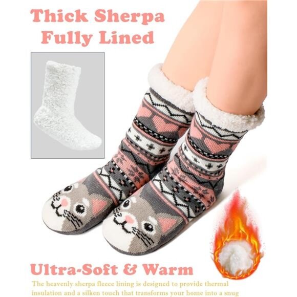 Fuzzy Slipper Socks for Women Girls Kids with Grips Warm Sherpa - Picture 4 of 7